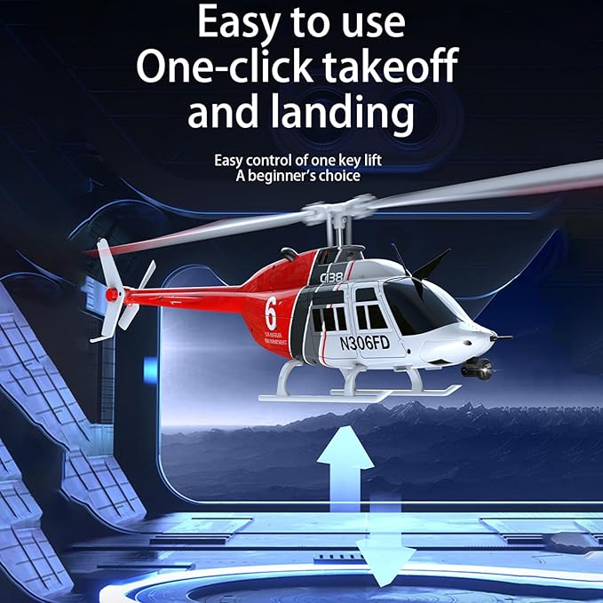 C138 Remote Control Helicopter 1:33 Scale Bell206 Helicopter 2.4G 4CH RTF Single Propeller Aileron Free Optical Flow Positioning Six-axis Gyroscope Stabilization Gift for Adults (3 Battery)