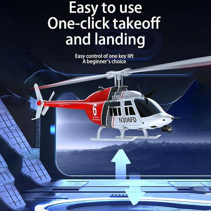 C138 Remote Control Helicopter 1:33 Scale Bell206 Helicopter 2.4G 4CH RTF Single Propeller Aileron Free Six-axis Gyroscope Modular Battery One-Touch Function Gift for Adults 2 Batteries