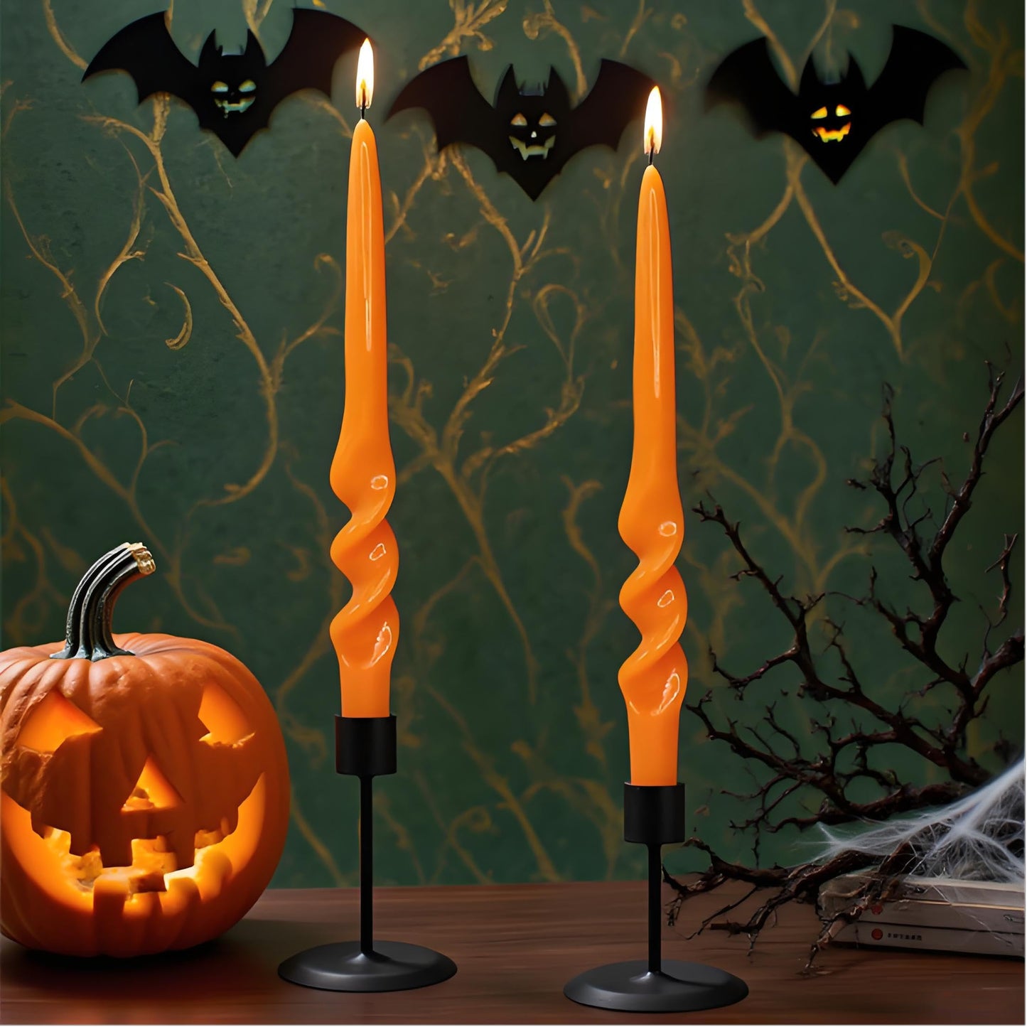 Orange Candlesticks Spiral Taper Candles Twisted Candles Unscented Candle Stick Smokeless Candle for Halloween Christmas Home Decor Relaxation All Occasions
