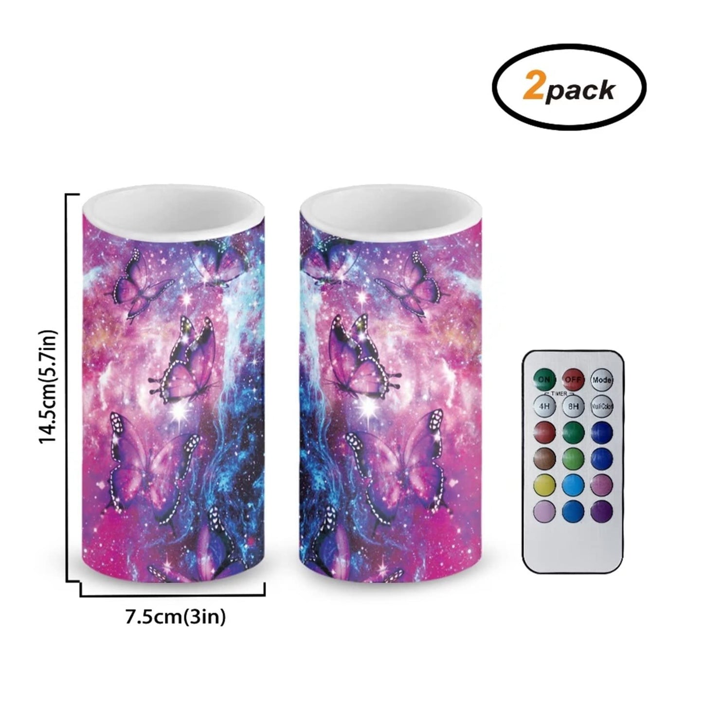 Cozeyat Puple Butterflies Design LED Candles 2 Pieces,Flameless Votive Tealights,Long Lasting Electric Candles 4/8H Timer,Flickering Tea Lights Battetry Operated for Home Parties Wedding
