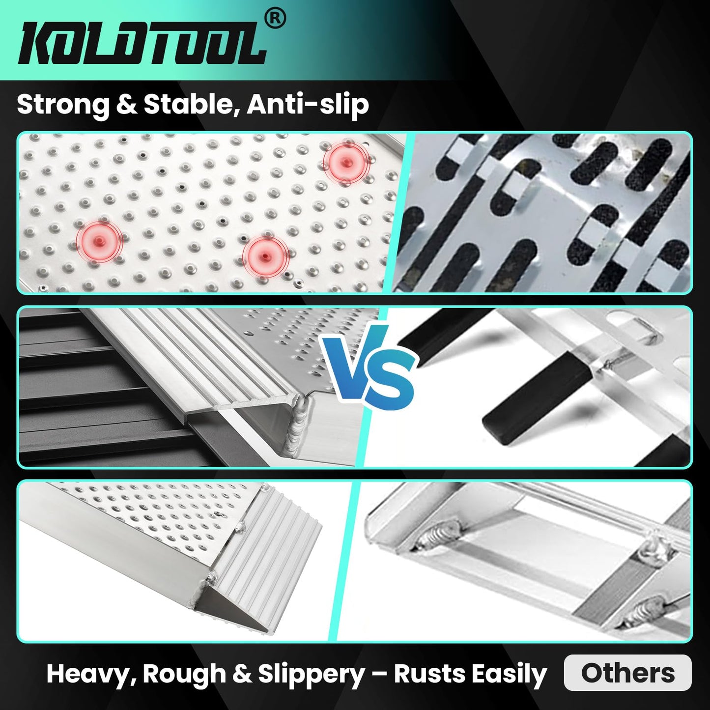 KOLOTOOL 7.5FT Aluminum Truck Ramps, 1500lbs Capacity Folding Loading Ramps, 2 PCS Heavy Duty ATV Ramps for Pickup Trucks, Trailers, Mowers, UTV & Motorcycles, with Load Straps and Carry Handle