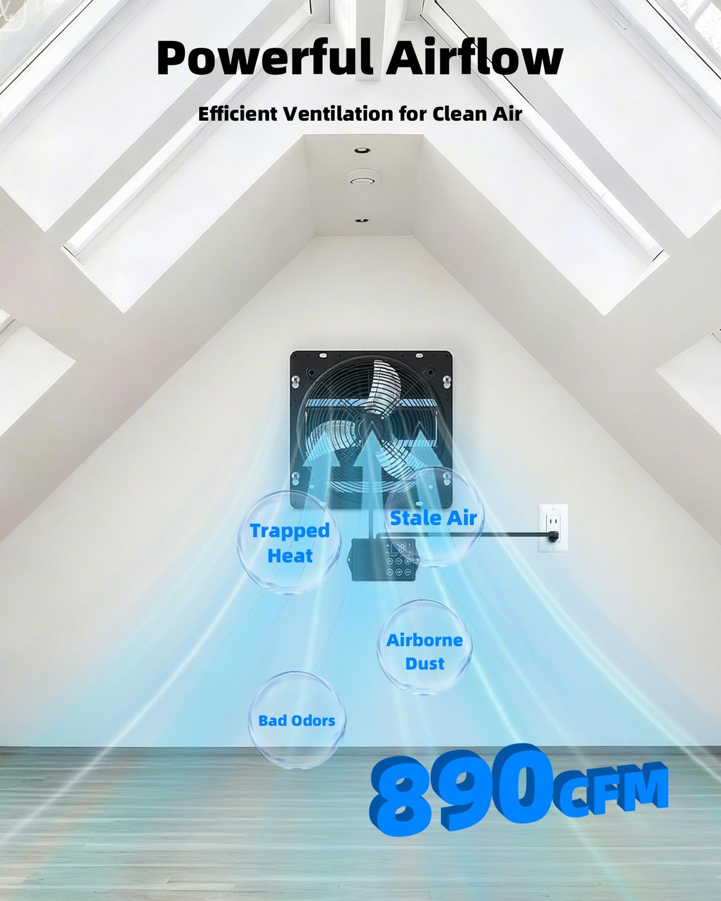 Ehiair 10 Inch Upgraded Shutter Exhaust Fan with Thermostat & Remote Control, Automatic On/Off by Temperature, 890 CFM Wall Mounted Garage Fan for Attic, Greenhouses, Sheds, Chicken Coops & Shops