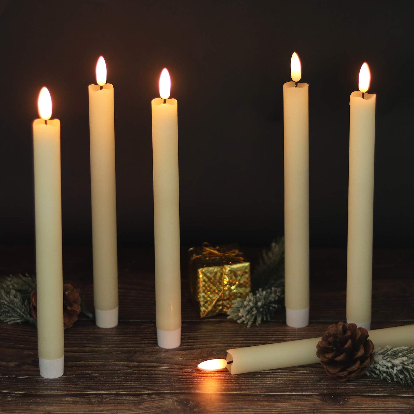 Wondise Ivory Flameless Taper Candles with Timer, 3 Pack Battery Operated LED Flickering 3D Flame Real Wax Candle for Christmas Thanksgiving Fireplace Decorations Halloween