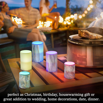 Flameless Pillar Candles Battery Powered Flameless Candle Lantern for Christmas Marble Brown Gray