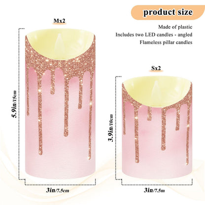Flameless Candles Set of 2 Rose Gold Pink Glitter Drips Realistic LED Candles with Remote Battery Operated Holiday Decorations