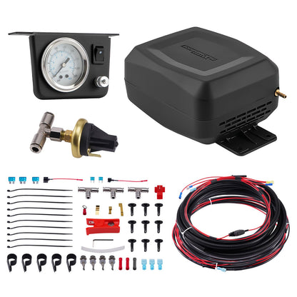 maXpeedingrods On Board Air Compressor System with Low Pressure Sensor Analog Gauge Air Line Fittings Universal Air Compressor Kit for Trucks Vans