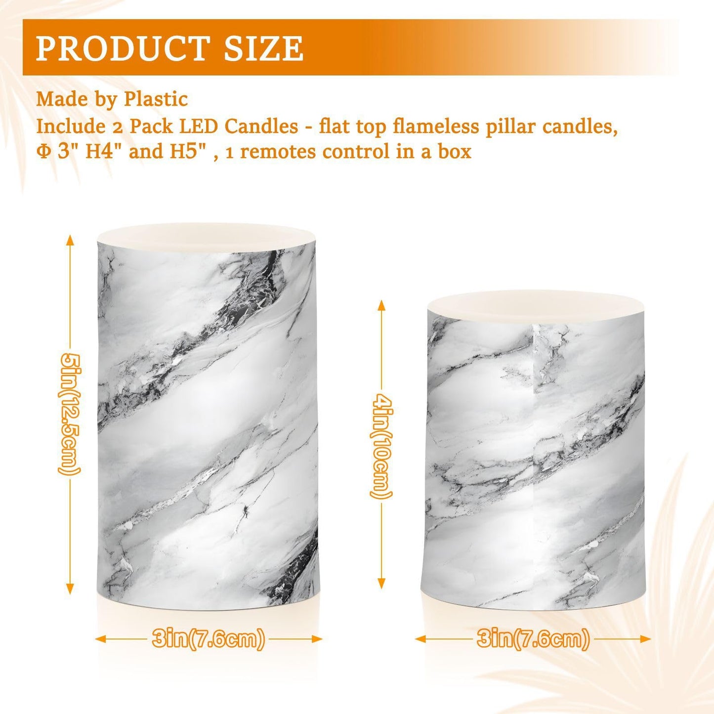 panksolu Flickering Flameless Candles, Black White Marble LED Candles with Remote Timer, Battery Operated Candle for Valentine Wedding Halloween Christmas Decor - Set of 2