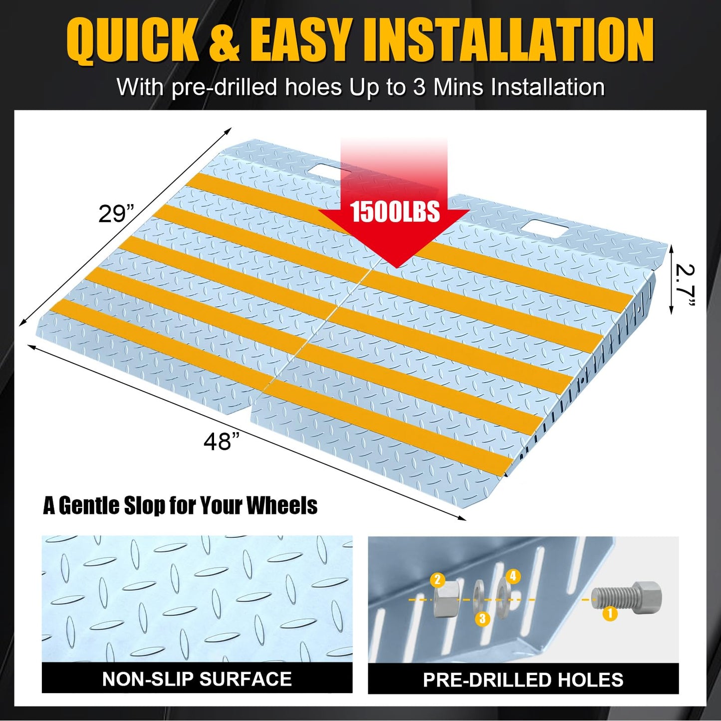 Otoolling 29" x 48" Heavy-Duty Shed Ramp for Riding Mower, Loading Ramps for Sheds Garage Threshold Doorway Lawn Mowers Tractor Snow Blower Wheelchairs Garden Cart, Anti-Slip Punch Plate