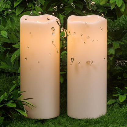Eldnacele 10"×4" Large Waterproof Outdoor Flameless Candles Remote and Timer, Battery Operated White Plastic LED Flickering Pillar Candles 2 Pack for Dinner Wedding Porch Garden Lanterns Home Decor