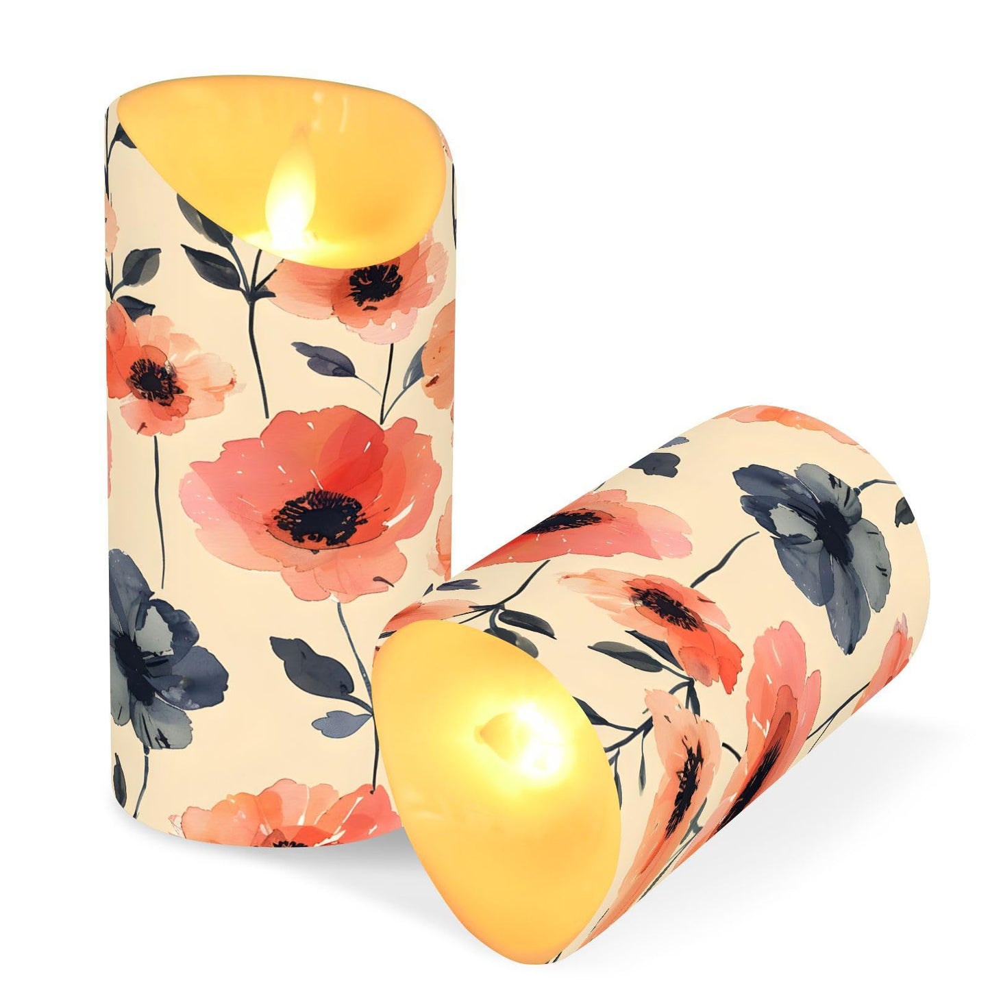 ALAZA Flower Pink White Red Black Flickering Flameless Candles Battery Operated with Remote Timer,Tea Light Candles LED Pillar Votive Set of 2 for Outdoor Indoor Decorations 3" x3.9"