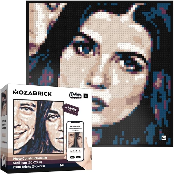 Color S Custom Photo Mosaic Building Set | DIY Craft Kit for Brick Wall Art Creation from Any Photo | Personalized Gift | Framed Building Blocks Portrait | Pixel Art Building Kit 20x20 in