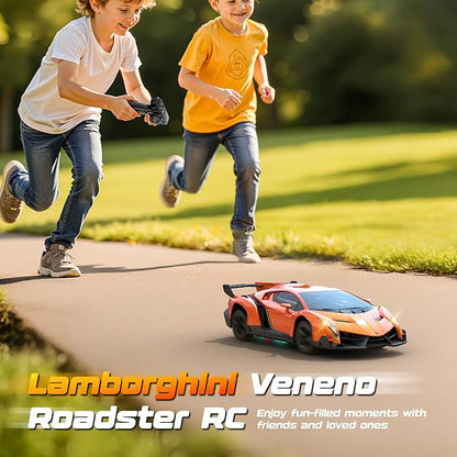 Lamborghini Remote Control Car Toy Officially Licensed RC Drift Car 15Km/h with Underglow &amp Headlights 1:24 Scale 2.4GHz 2 Batteries 60 Min Play RC Gift Toy for Boys &amp Girls Ages 3-12 &amp