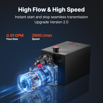 Mophorn Hydraulic Pump, 10 Quart Hydraulic Power Unit, Single Acting Hydraulic Pump, 12V DC Hydraulic Pump (Steel Reservoir, Single Acting, 3200 PSI) w/SAE#6 Connector for Dump Trailer Car Lifting