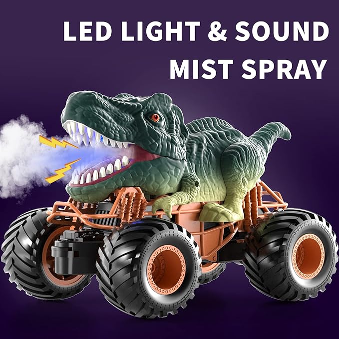 Bennol Remote Control Dinosaur Car 2.4Ghz RC Truck for Toddlers Electric Hobby RC Car Toys with Light &amp Sound Spray Birthday Gift for 3 4 5 6 7 8 Year olds Kids Boys Girl