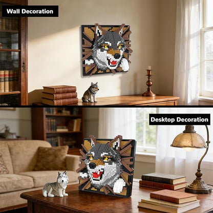 Wolf Animal 3D Wall Art Micro Mini Building Blocks Set Unique Home Wall Decor or Table Display No Compatible with Lego Ideal Gift Toy for Adults &amp Boys Girls 14+ (1512 PCS)