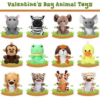 Skylety 12pcs Mini Safari Stuff Animal 3.9 Inch Cute Jungle Stuffed Animal Lion Rabbit Owl Hedgehog Monkey Tiger Zebra Elephant Leopard Hippopotamus Rhinoceros for Easter