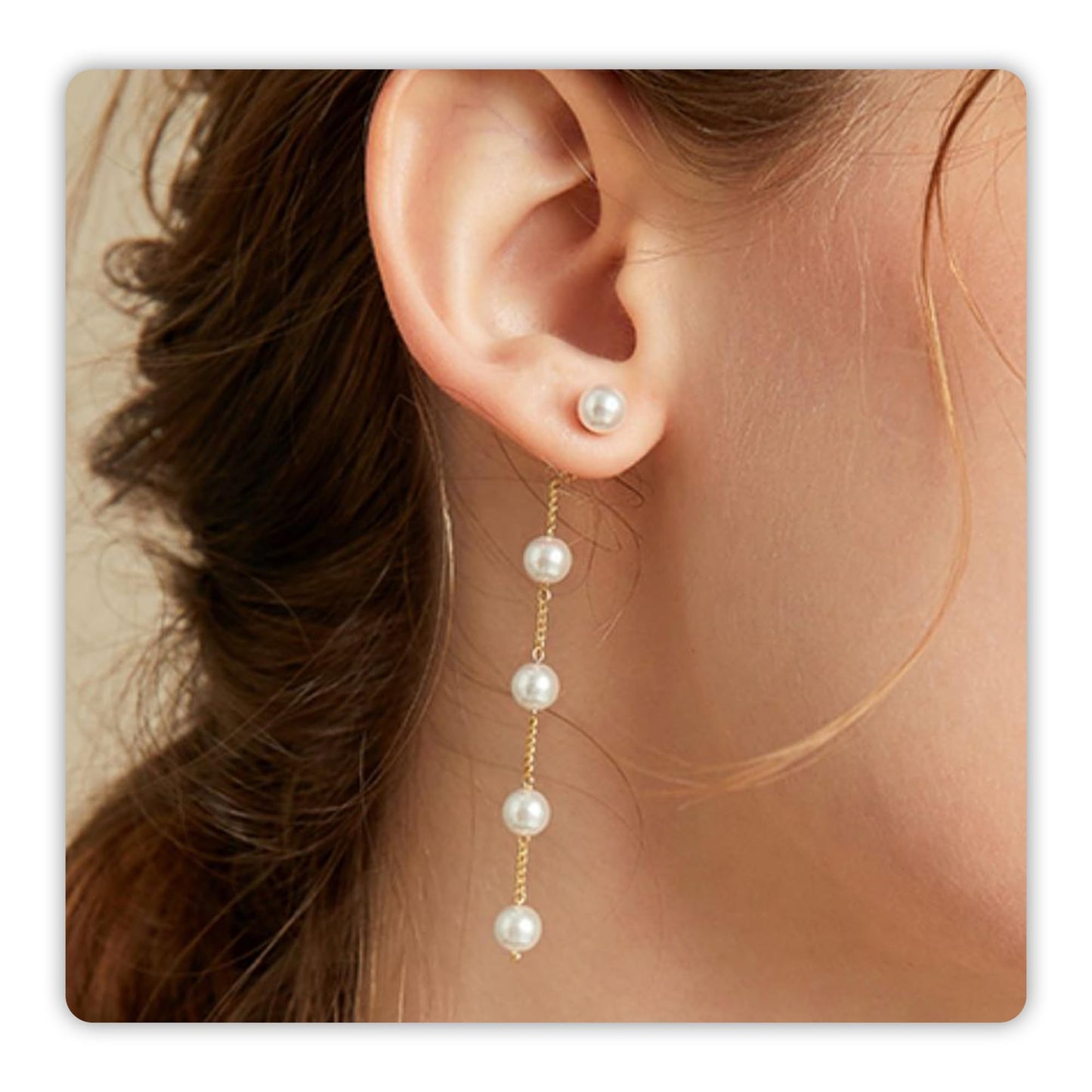 Trinckle Pearl Earrings for Women, 14k Gold Pearl Drop Earrings Statement Boho Earings, 5mm White Gold Dangle Accessories for Bride Wedding, Guest Formal Jewelry Bridal Gifts for Summer Prom Birthday