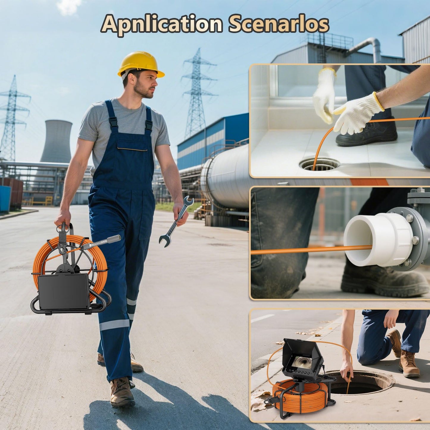 Sewer Camera 100FT/30M,Pipe Inspection Camera DVR & Audio Recorder,18MM Borescopes Plumbing Snake with 8500mAh Battery 4.3" IPS Screen, 8 LEDs HD 1000TVL, Included 32GB Card