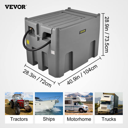 VEVOR Portable Diesel Tank, 116 Gallon Capacity & 10 GPM Flow Rate, Diesel Fuel with 12V Electric Transfer Pump and 13.1ft Rubber Hose, PE Transfer Tank for Easy Fuel Transportation, Gray