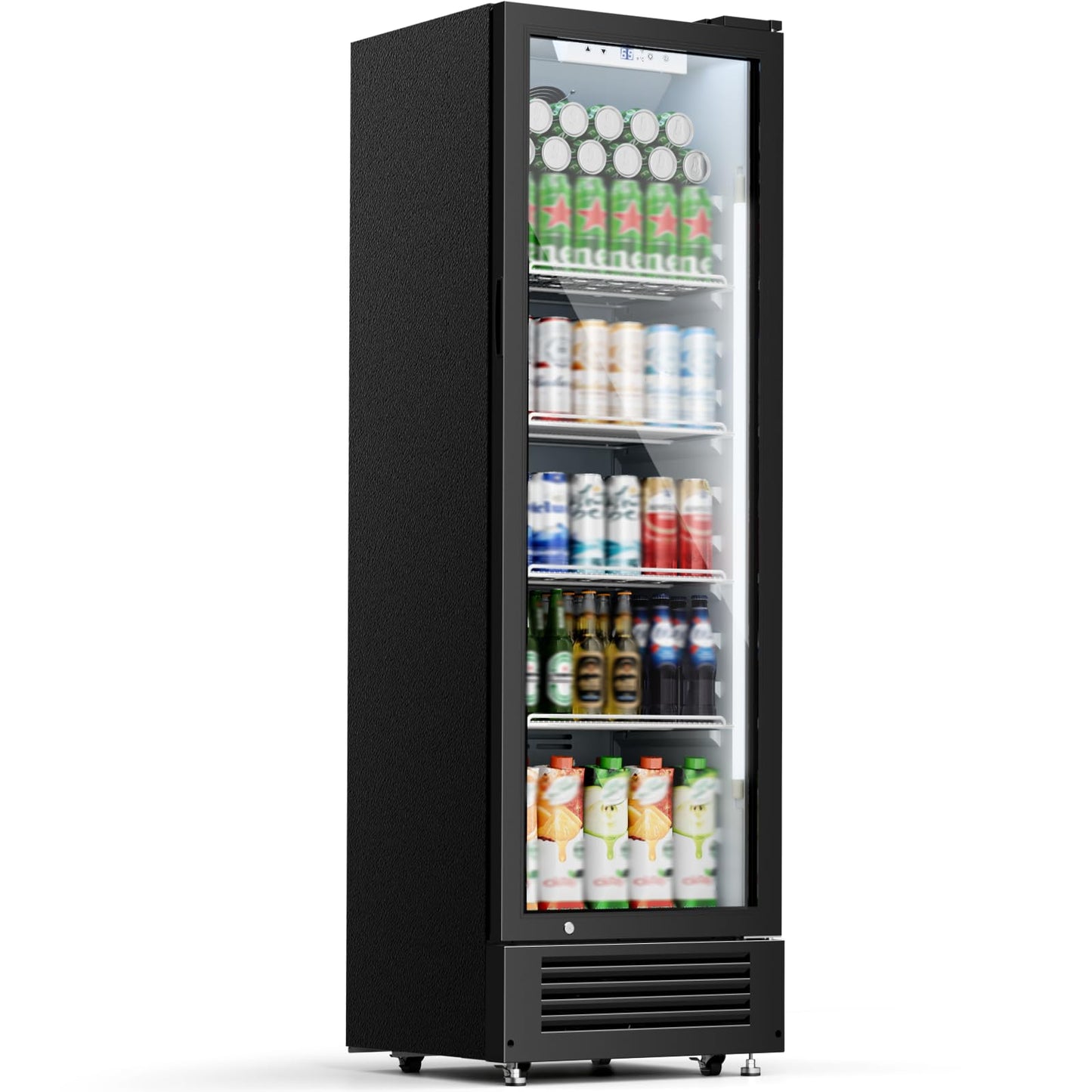 Kismile 9 Cu.Ft Large Commercial Refrigerator, Beverage Refrigerator with Wheels, Lock & Key, Adjustable Shelves, Double-Tempered Glass Drink Fridge for Bar, Restaurant, Home or Outdoor