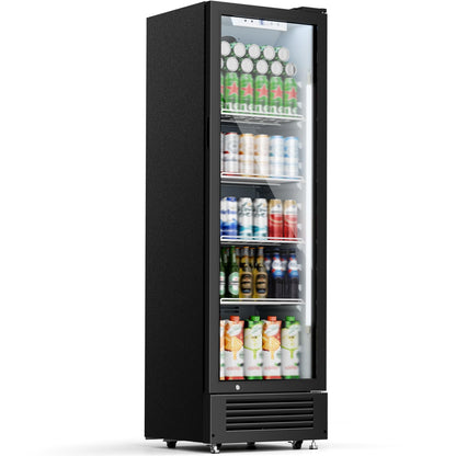 Kismile 9 Cu.Ft Large Commercial Refrigerator, Beverage Refrigerator with Wheels, Lock & Key, Adjustable Shelves, Double-Tempered Glass Drink Fridge for Bar, Restaurant, Home or Outdoor