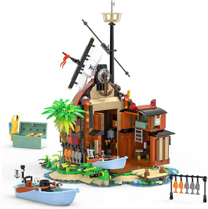 Pirate Shipwreck Building Set - Pirate Ship House Building Kit with Boat Tavern Treasure and More Birthday Gifts for Boys Families Building Time Kit