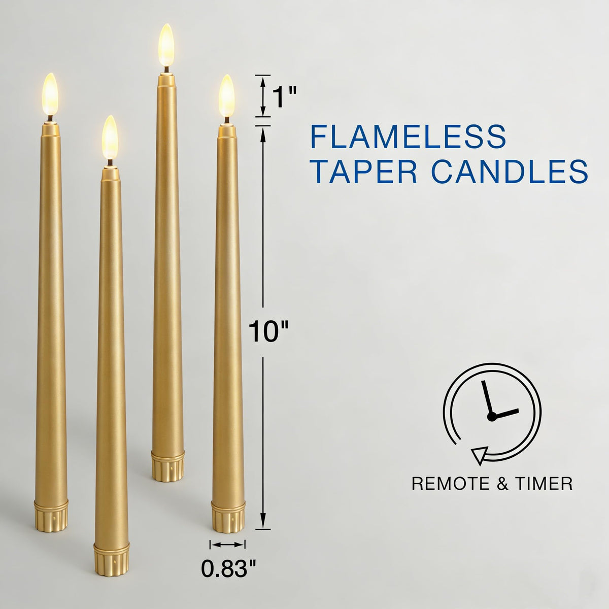 Ni-JASW Gold Flameless Taper Candles with Remote, Flickering LED Candlesticks Battery Operated Home Candle Decor Set of 12