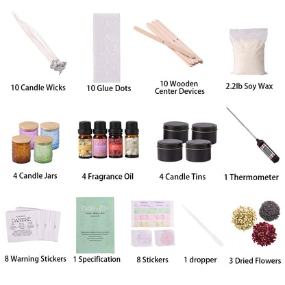 DARJEN Candle Making Kits - Soy Candles Making Supplies for Adults Including 4 Candle Jars(Amber, Purple, Blue, Green), Candle Tins, Wax, Scents, Dried Flower & More, DIY Arts & Crafts Kits Home Decor