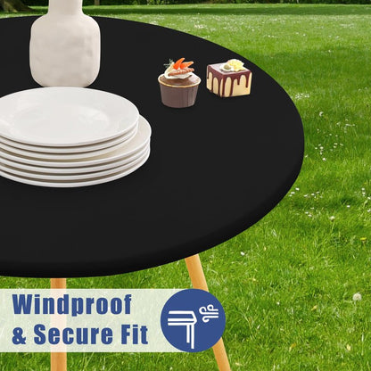 Moosfor Round Spandex Tablecloth 2 Pack, Elastic Fitted Waterproof Tablecloths for 36"-44" Tables, Stretch Washable Picnic Table Cover for Camping, Dining, Indoor and Outdoor, Black