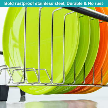 iPEGTOP Expandable Deep & Large Dish Drying Rack, Over The Sink, in Sink Or On Counter Dish Drainer Basket Shelf with Removable Grey Utensil Silverware Holder, Rustproof Stainless Steel