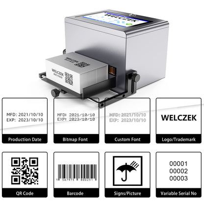 WELCZEK JHX2 Intelligent Inkjet Coding Machine with 7 Inch Color Touch Screen Quick-Drying Online Batch Coding Printer for Date, Picture, Barcode, Qr Code, Label, Variable Data etc