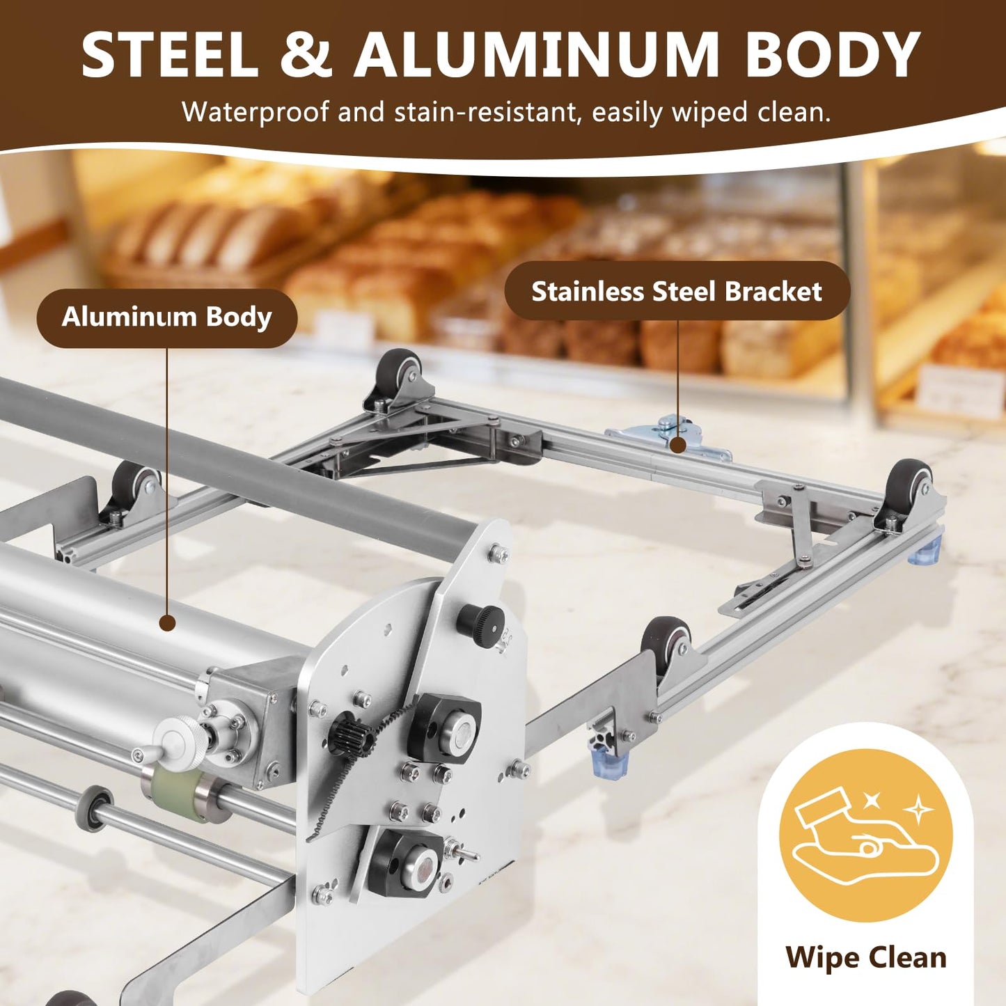 Electric Dough Sheeter Machine 17.7" Commercial Dough Rolling Machine Electric Dough Roller Machine Folding Dough Sheeter Reversible Control with 0-25MM Thickness Adjustment