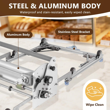 Electric Dough Sheeter Machine 17.7" Commercial Dough Rolling Machine Electric Dough Roller Machine Folding Dough Sheeter Reversible Control with 0-25MM Thickness Adjustment