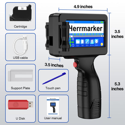 TIJ314 Handheld Inkjet Printer Gun, Handheld Printer with 42ml Quick-Drying Ink Cartridge, 4.3" Touch Screen Date Printing Machine for Barcode,Text,QR Code,Batch Number on Carton Plastic Tube Metal