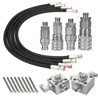 3 Way Hydraulic Diverter Valve Kit for 1-2 Ton Chinese Mini Excavator – Heavy-Duty Alloy Steel Valve w/Quick Connect 31-Inch Flexible Hoses, Excavator Hydraulic System Attachment