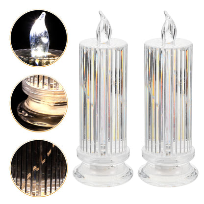 Beavorty 2pcs Electronic Candle Light Electric Candle Stick Artificial Candlestick Long Burning Taper Candle Glitter lamp Memorial Candles Flameless Candle Light Window Plastic Romantic
