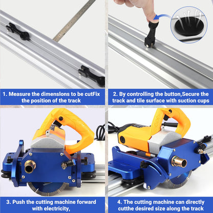 Electric Orbital Tile Cutter, 2300W Angle Grinder 8000RPM, 71" Cutting Length, Wet & Dry Blades, Bevel & Chamfer, Dual 1.05m Tracks with Suction Cups & Clamps, Water Pump & Tool Bag