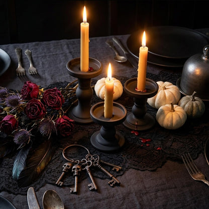 DreamsEden 3-Piece Matte Black Glass Candle Holders Set - Modern Opaque Candle Sticks for Taper, Pillar, Tea Light Candles, Sleek Table Centerpiece Decor for Wedding, Dining Room, Party