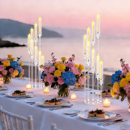4PCS 8 Arms Clear Candelabra Candle Holder for Wedding, Candelabra Centerpieces for Tables Clear Candlesticks Holder for Housewarming Valentine's Day Easter Gift Birthday Party Fireplace Decor