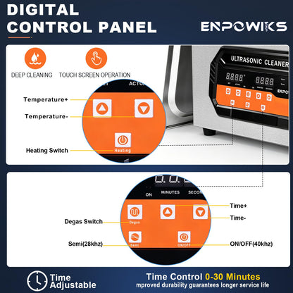 Enpowiks Ultrasonic Cleaner 10L 240W Digital Ultrasonic Cleaning Machine with Upgraded Degassing & Gentle Mode, 40kHz, with Heater & Timer for Tools, Jewelry, Watches, Glasses, Dentures, Small Parts