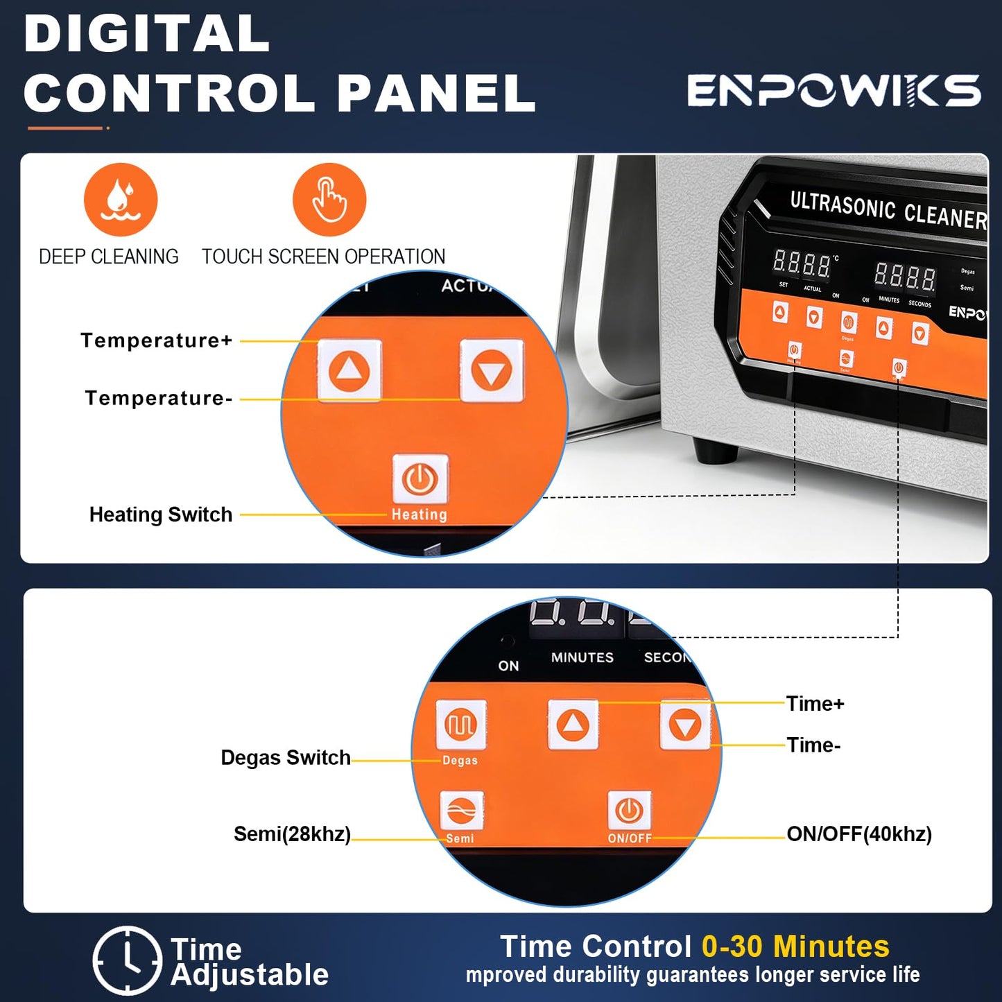 Enpowiks Ultrasonic Cleaner 6L 180W Digital Ultrasonic Cleaning Machine with Upgraded Degassing & Gentle Mode, 40kHz, with Heater & Timer for Tools, Jewelry, Watches, Glasses, Dentures, Small Parts