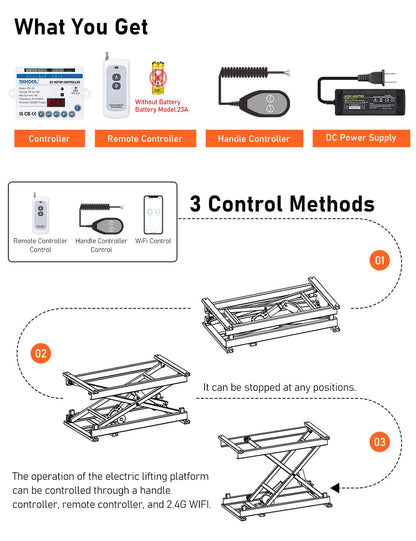 DIHOOL Electric Scissor Lift Table, 350Lbs Capacity, 7.68"-26.77" Height Adjustable Lifting Platform, Super Quiet with Remote & WiFi Control, Obstruction Detection, AC/DC Power for Home/Industrial Use