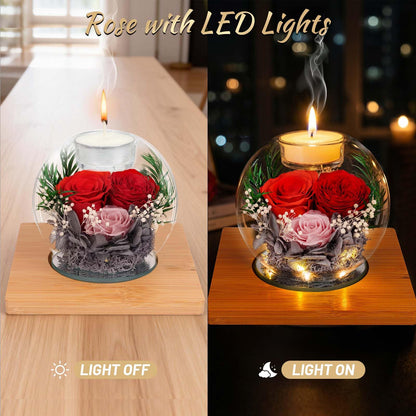 ENERLEAF Preserved Red Real Rose in Glass with Scented Candles – Forever Flower Romantic Anniversary Christmas Birthday Valentines for Mom, Women, Wife, Girlfriend, Her, Grandma