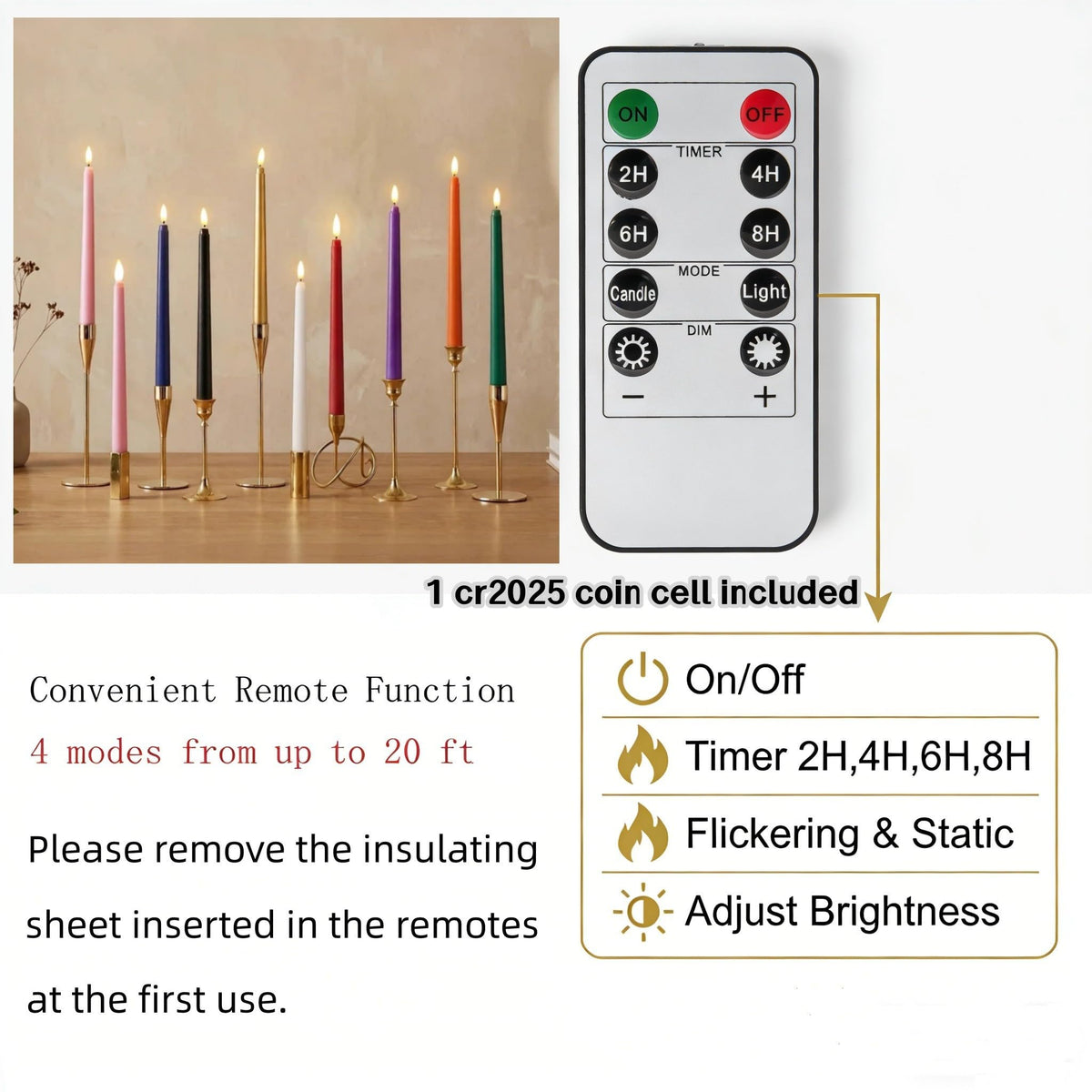 Ni-JASW Red Flameless Taper Candles with Remote, Battery Powered LED Candlesticks Flickering Set of 4