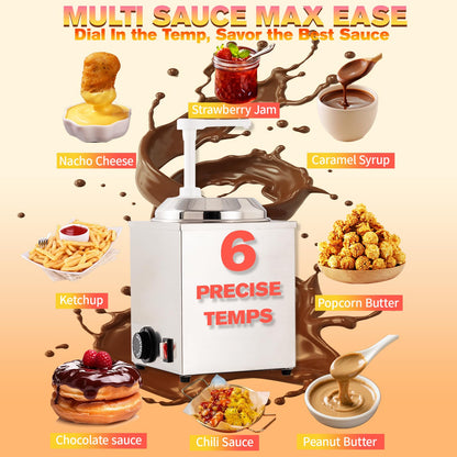 KUKARTARE Stainless Steel Cheese Warmer and Dispenser 2.3L Heated Nacho Cheese Sauce Dispenser Pump with Adjustable Portion Commercial Kitchen Electric Heater