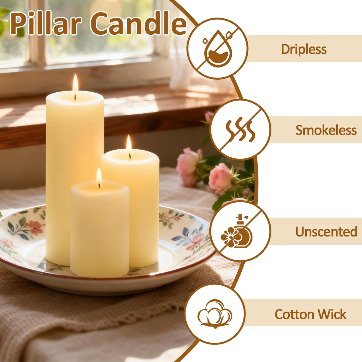 CHICERA 48-Pack Ivory Pillar Candles Bulk Set - 2x3, 2x4, 2x6 Inch Unscented Dripless Pillar Candles for Weddings, Home Decor & Centerpieces - Clean Burning Smokeless Decorative Candles