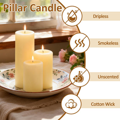 CHICERA 24-Pack Ivory Pillar Candles Bulk Set - 2x3, 2x4, 2x6 Inch Unscented Dripless Pillar Candles for Weddings, Home Decor & Centerpieces - Clean Burning Smokeless Decorative Candles