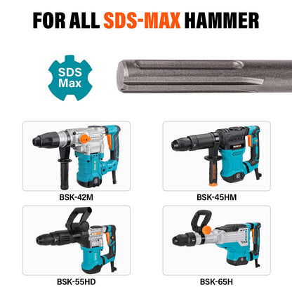 Berserker 1-9/16" SDS-Max Heavy Duty Rotary Hammer Drill with 3 pc. SDS Max Chisel Set with Point Chisel, Flat Chisel & Scaling Chisel, Masonry Concrete Tile Removal Bits