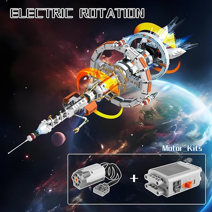 Space Station Building Set with Motor and LED Lights - 360°Rotating Space Shuttle Rocket Model Building Kits with Display Stand STEM Engineering Gift for Adults Men Kids (1583 PCS)
