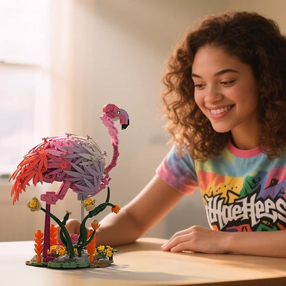 Flamingo Building Set Flower Buildings Blocks Floral Animal Figure Building Toy for Home Office Art Decor Adults Kids Boys Girls Ages 8 9 10 11 12+ Dance of Feathers 516PCS